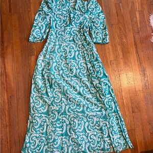 Matta Teal and White Long Sleeve Dress